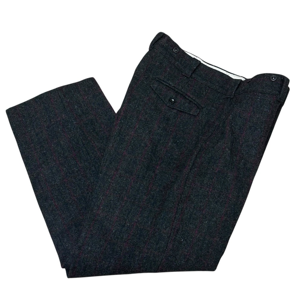 VTG Woolrich Wool Trousers Men 36x30 Gray Red Malone Thick Heavy Hunting Pants